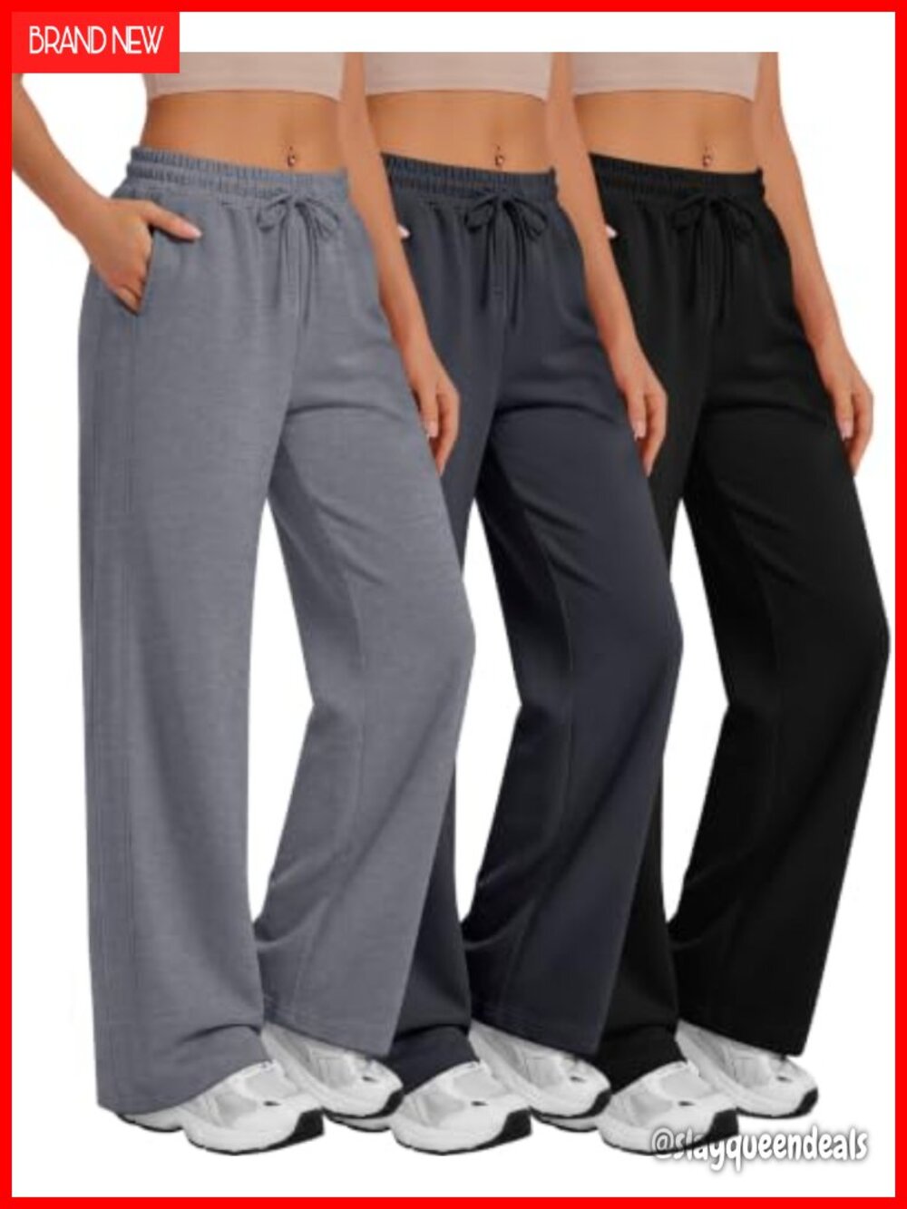 3 Pack Wide Leg Lounge Pants with Pockets Drawstring High Rise Sweatpants
